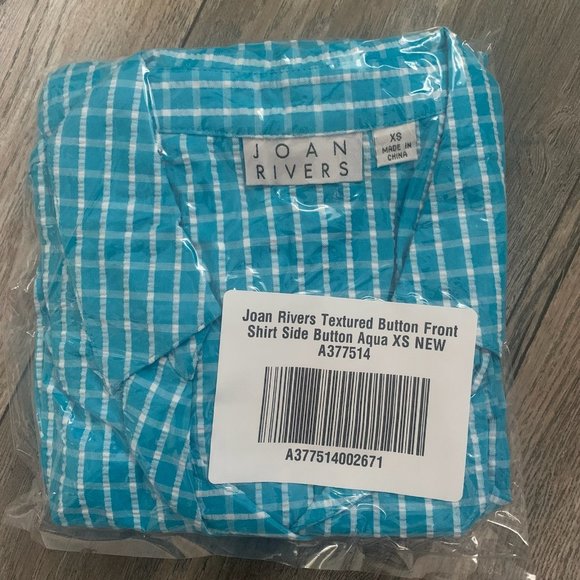 NWT JOAN RIVERS TEXTURED BUTTON FRONT SHIRT W/SIDE BUTTONS AQUA XS - Picture 10 of 12